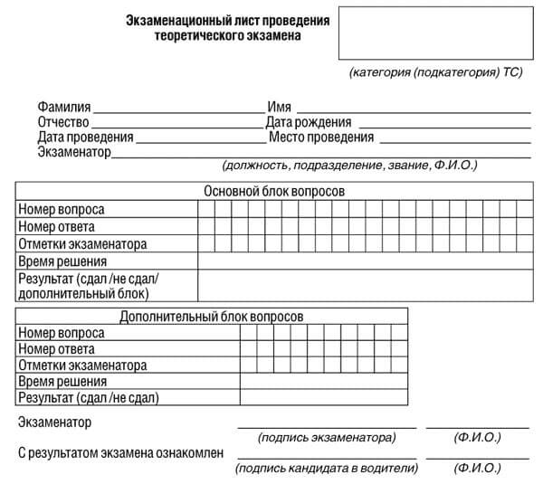 купить лист сдачи теоретического экзамена ПДД в Бийске